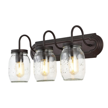 Gaines 19.3" Farmhouse Industrial Iron Mason Jar LED Vanity - JONATHAN Y